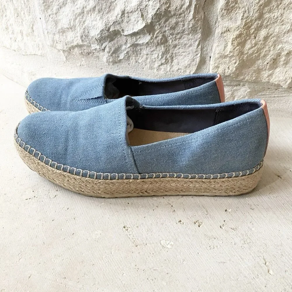 Dr. Scholl's Women's Blue Denim Sunray Platform Espadrilles Loafer Size‎ 8.5